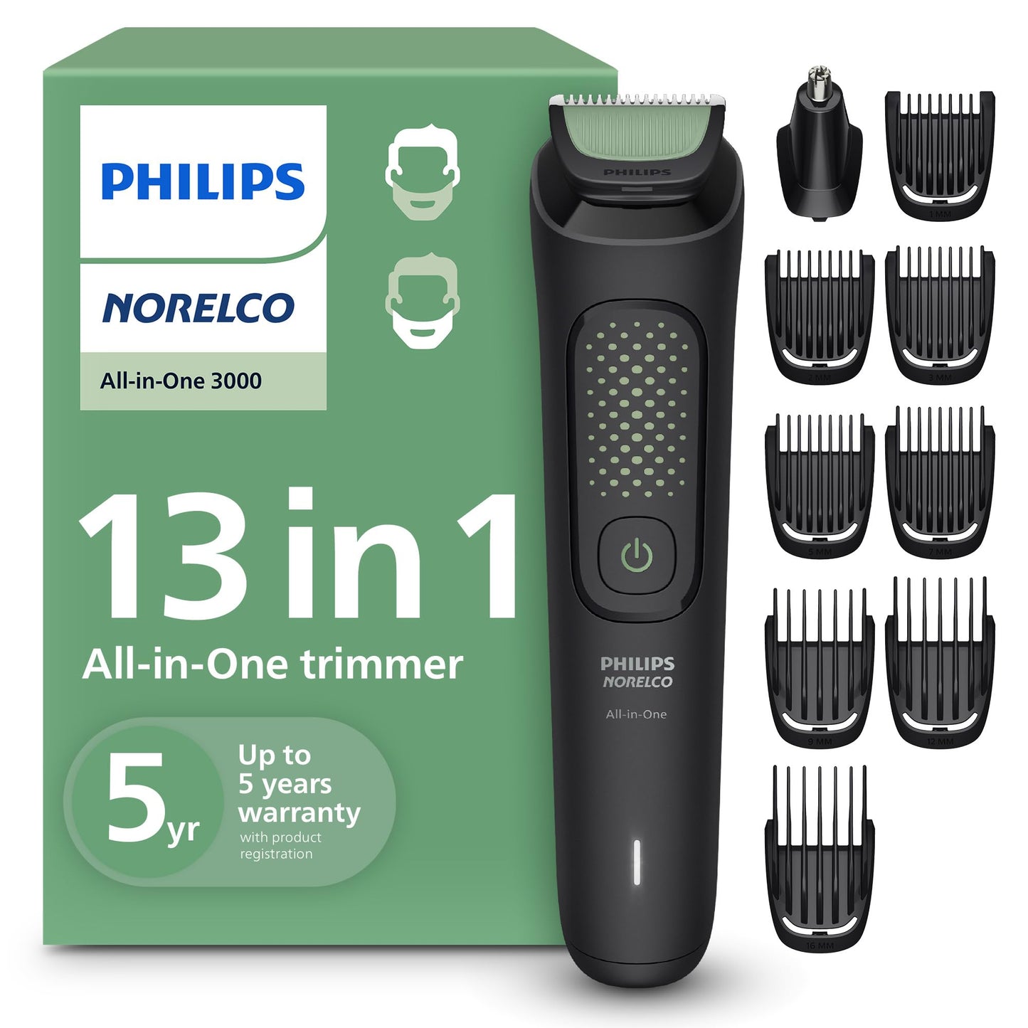 Philips Norelco All-in-One 3000 Series 13 in 1 Trimmer, Beard Styler & Men's Hair Clipper, 9 Length Settings & Self-Sharpening Skin-Friendly Blades Beauty and Personal Care Norelco