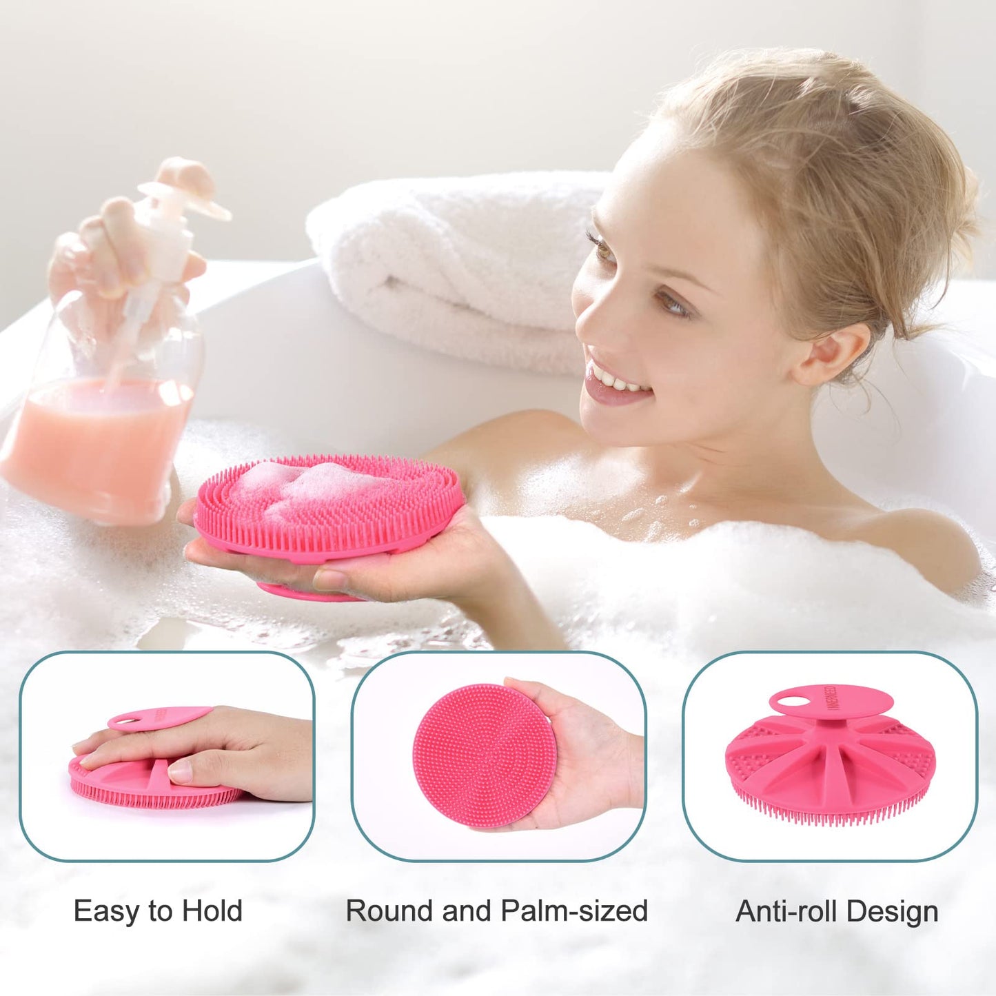 INNERNEED Food-Grade Soft Silicone Body Scrubber Shower Brush Handheld Cleansing Skin Brush, Gentle Exfoliating and Lather Well (Pink) Beauty and Personal Care INNERNEED