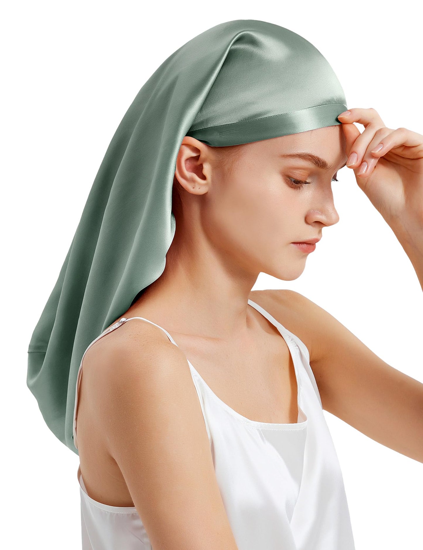 LilySilk 100% Silk Bonnet Mulberry 19 Momme Silk Sleep Cap Long for Curly Hair Night Cap for Sleeping, Silk Hair Wrap for Women Avocado Green Beauty and Personal Care LilySilk