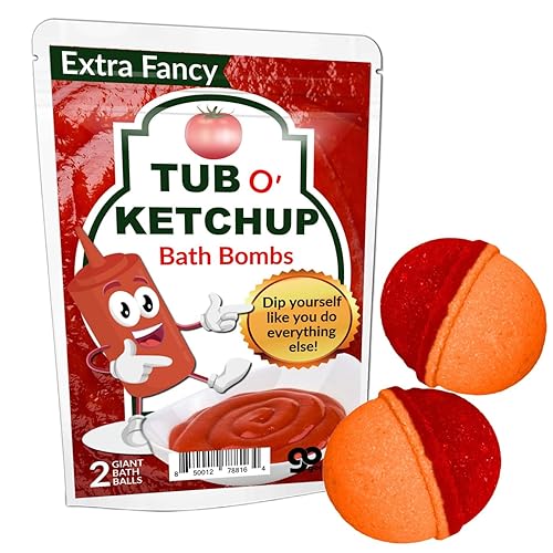 Tub O Ketchup Bath Bombs - Funny Ketchup Colored Bath Balls for Men - XL Black Cherry Bath Fizzers, Handcrafted, Made in America, 2 Count Beauty & Personal Care Gears Out