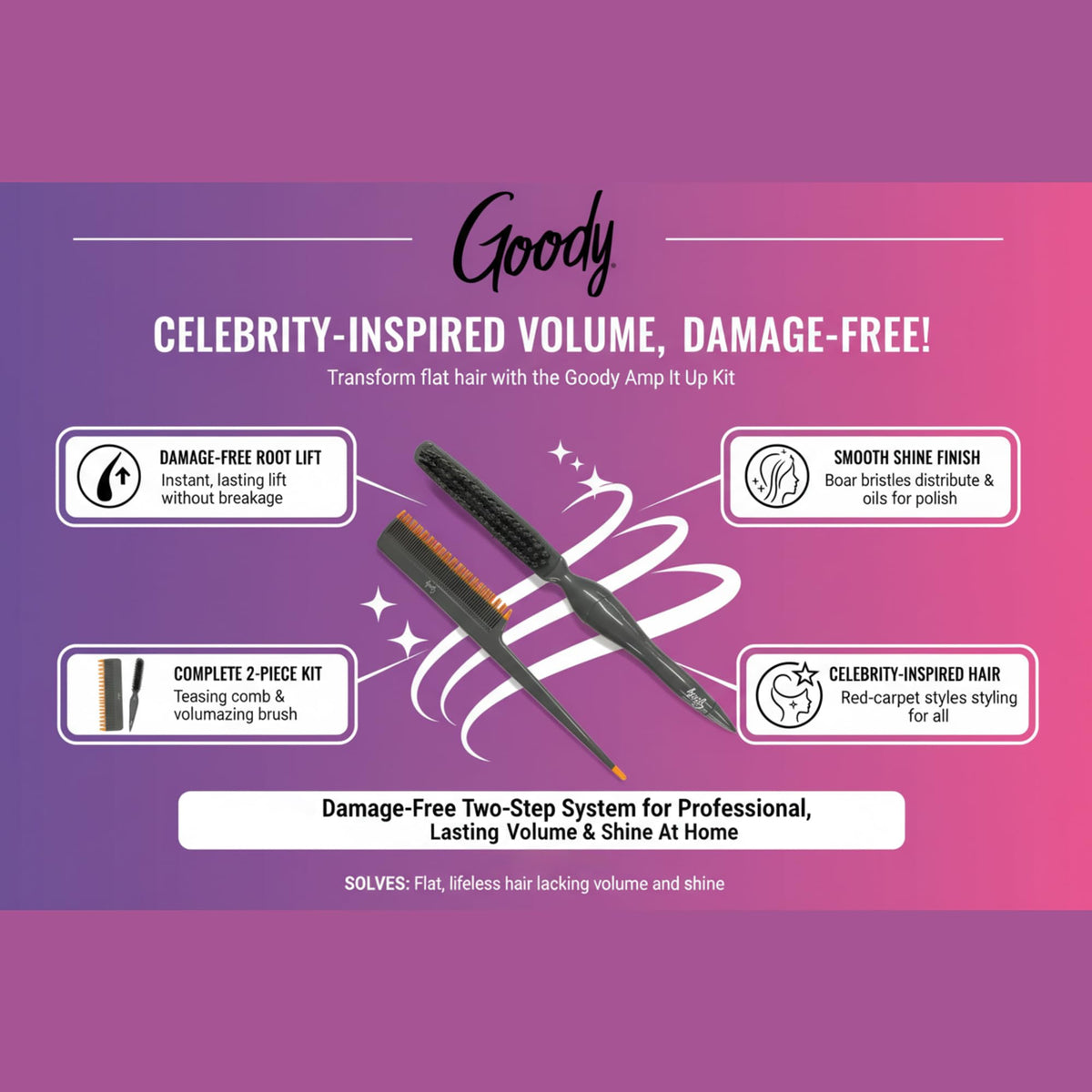 Goody Volume Boost Teasing Brush & Comb Set | Boar Bristle Damage-Free Root Lift & Backcombing Tool for Volumizing & Texture | Works on All Hair Types Beauty & Personal Care GOODY