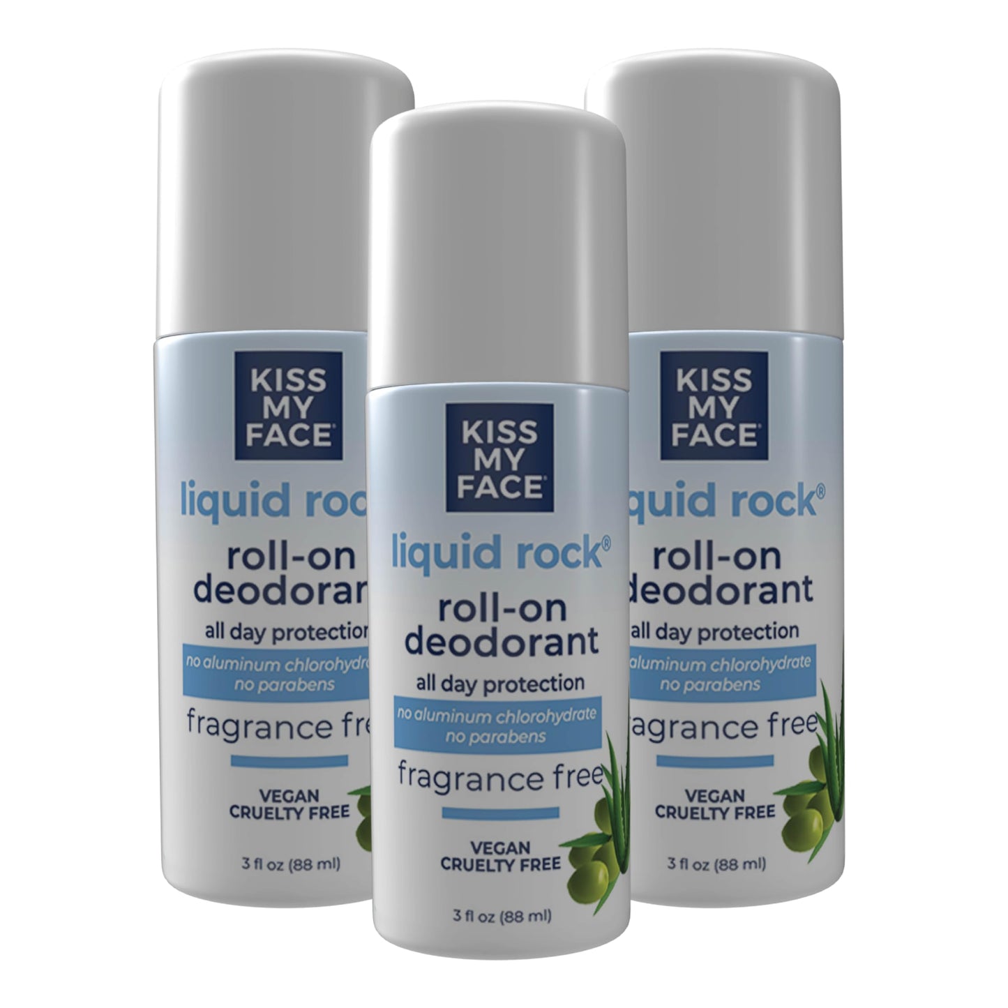 Kiss My Face Liquid Rock Roll-On Deodorant, All Day Protection, Vegan and Cruelty Free, Fragrance Free, 3 Fl Oz, Pack of 3 Beauty and Personal Care Kiss My Face