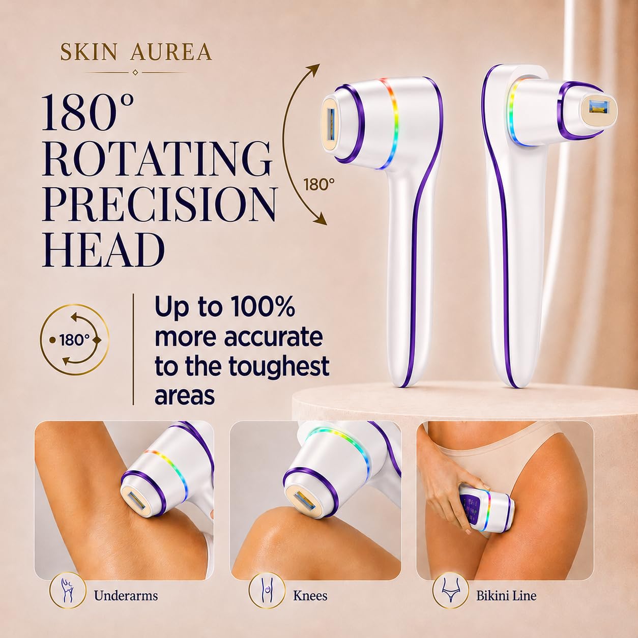 SKIN AUREA™ ONE Wireless IPL Hair Removal Device 24J for Permanent Hair Reduction - At Home Laser Hair Removal for Women Painless - IPL Laser Hair Beauty and Personal Care Skin Aurea