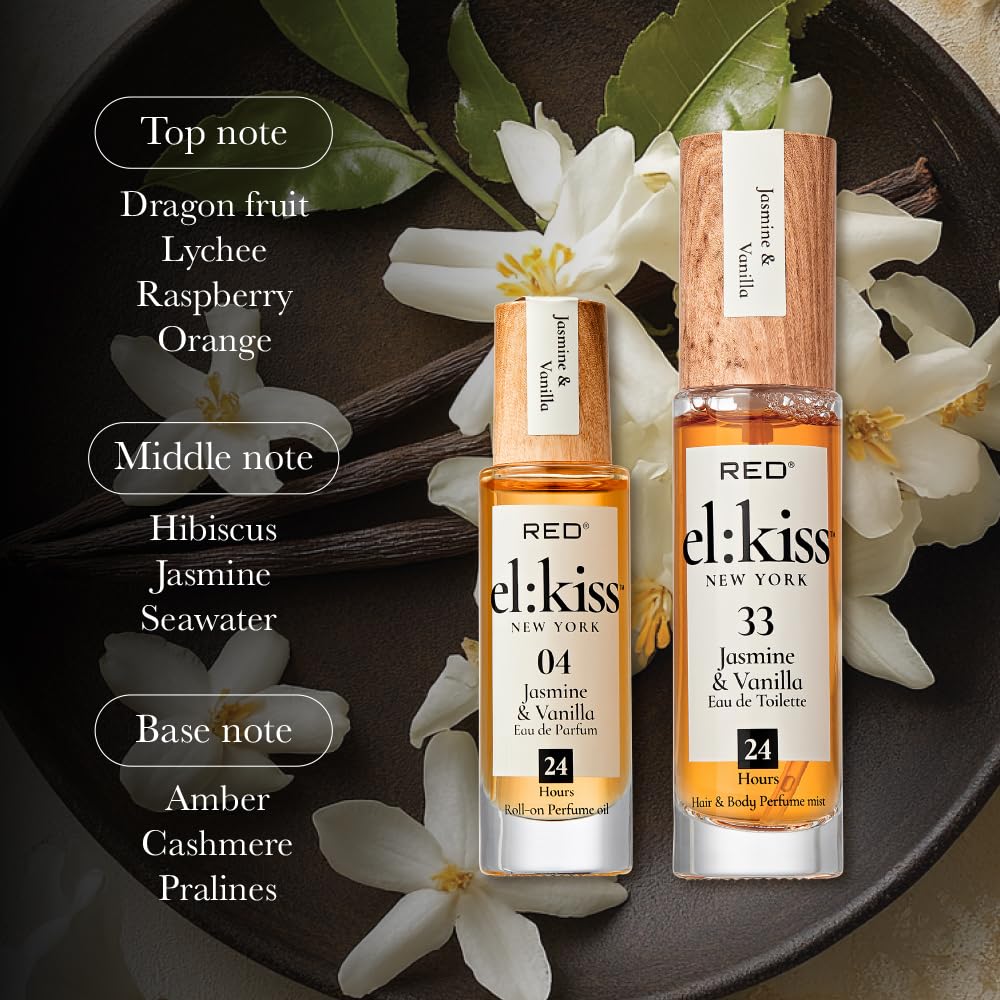 EL:KISS Roll On Perfume, Jasmine & Vanilla Inspired by SDJ 68, Eau de Parfum 12mL (.40 Fl Oz), Hydrating & Long-Lasting, Alcohol-Free & Mineral Beauty & Personal Care EL:KISS