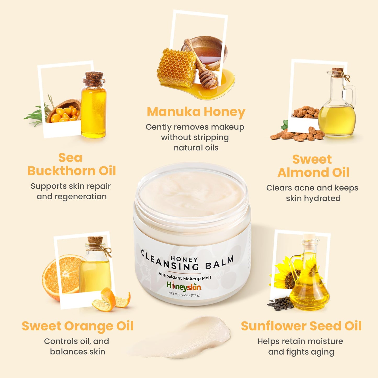 Honeyskin Honey Cleansing Balm Makeup Remover - Face and Eye Makeup Remover for Sensitive Skin Face Wash - Hydrating Facial Cleanser and Gentle Beauty & Personal Care Honeyskin