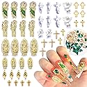 San Judas Virgin Mary Cross 3D Nail Charms Angel Gold Alloy Metal Rhinestones for Acrylic Nail Art Religious Gems Jewels Vintage Manicure Accessories Beauty & Personal Care LCiclly