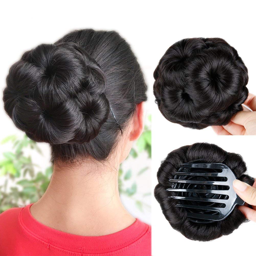 Maxwigs Dome B Hairpiece Color 280 - Foxy Silver Wigs Wide Braided Chignon Comb Attachment Updo Style Formal Bun Extension Synthetic Black Grey Womens