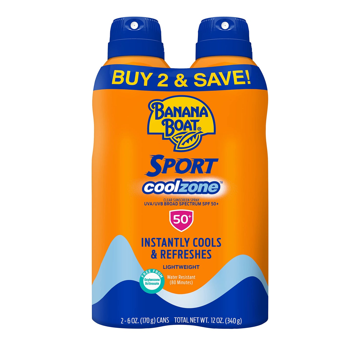 Banana Boat Sport Cool Zone SPF 50 Sunscreen Spray Twin Pack | Spray Sunscreen SPF 50, Sunblock, Oxybenzone-Free, 6oz each Beauty & Personal Care Banana Boat