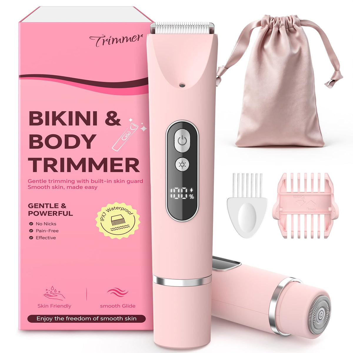 CoolHair Bikini Trimmer for Women,Smooth Electric Razor for Sensitive Skin, IPX7 Waterproof Wet & Dry Cordless Body Shaver & Grooming Set for Bikini Beauty and Personal Care CoolHair