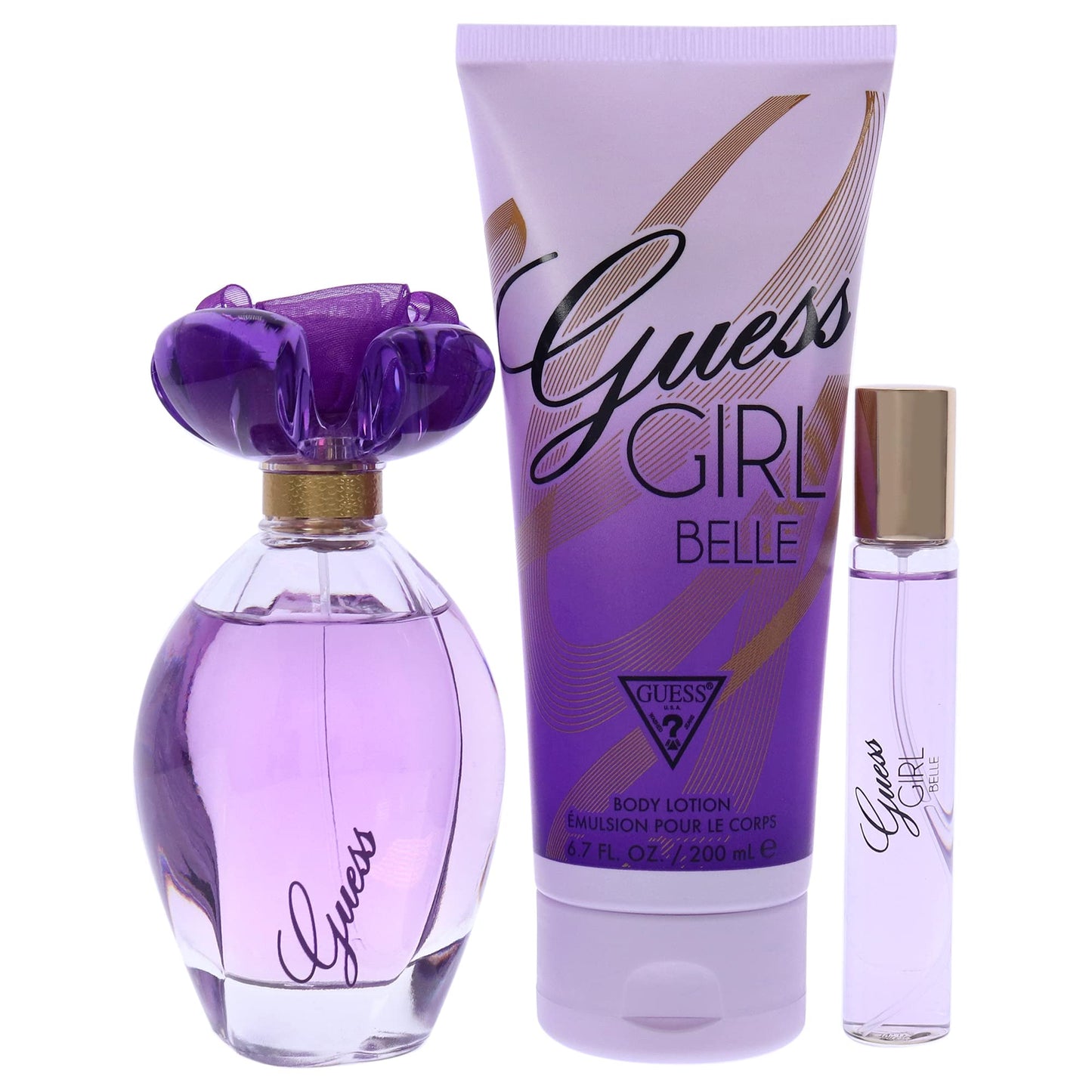 Guess Girl Belle 3 Pc Gift Set 3.4oz EDT Spray, 0.5oz EDP Travel Spray, 6.7oz Body Lotion GIFTSET Beauty & Personal Care GUESS