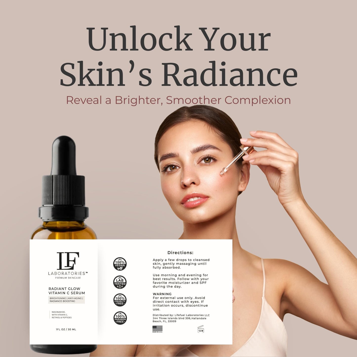 LF Laboratories Radiant Glow Vitamin C Serum with Retinol, Peptides, Niacinamide & Hyaluronic Acid - Brightening & Anti-Aging Face Serum for Dark Beauty & Personal Care LF Laboratories