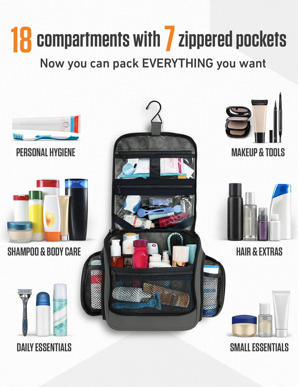 VENTURE 4TH Hanging Travel Toiletry Bag for Women & Men - Large Toiletry Organizer with 18 Compartments, Removable TSA Pouch, Travel Wash Bag Beauty and Personal Care VENTURE 4TH