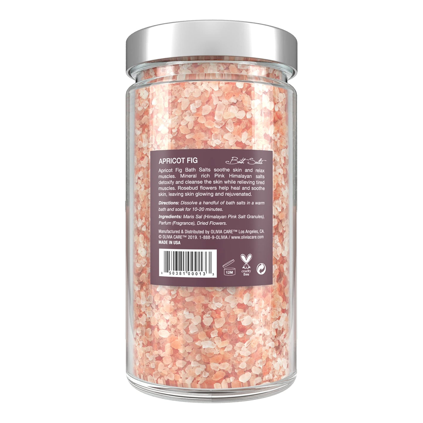 Olivia Care Pink Himalayan Bath Salts with Apricot Fig - Relieves & Relax Muscles. Exfoliate, Heal, Rejuvenate, Cleansing & Soothes Skin - Made Beauty and Personal Care Olivia Care