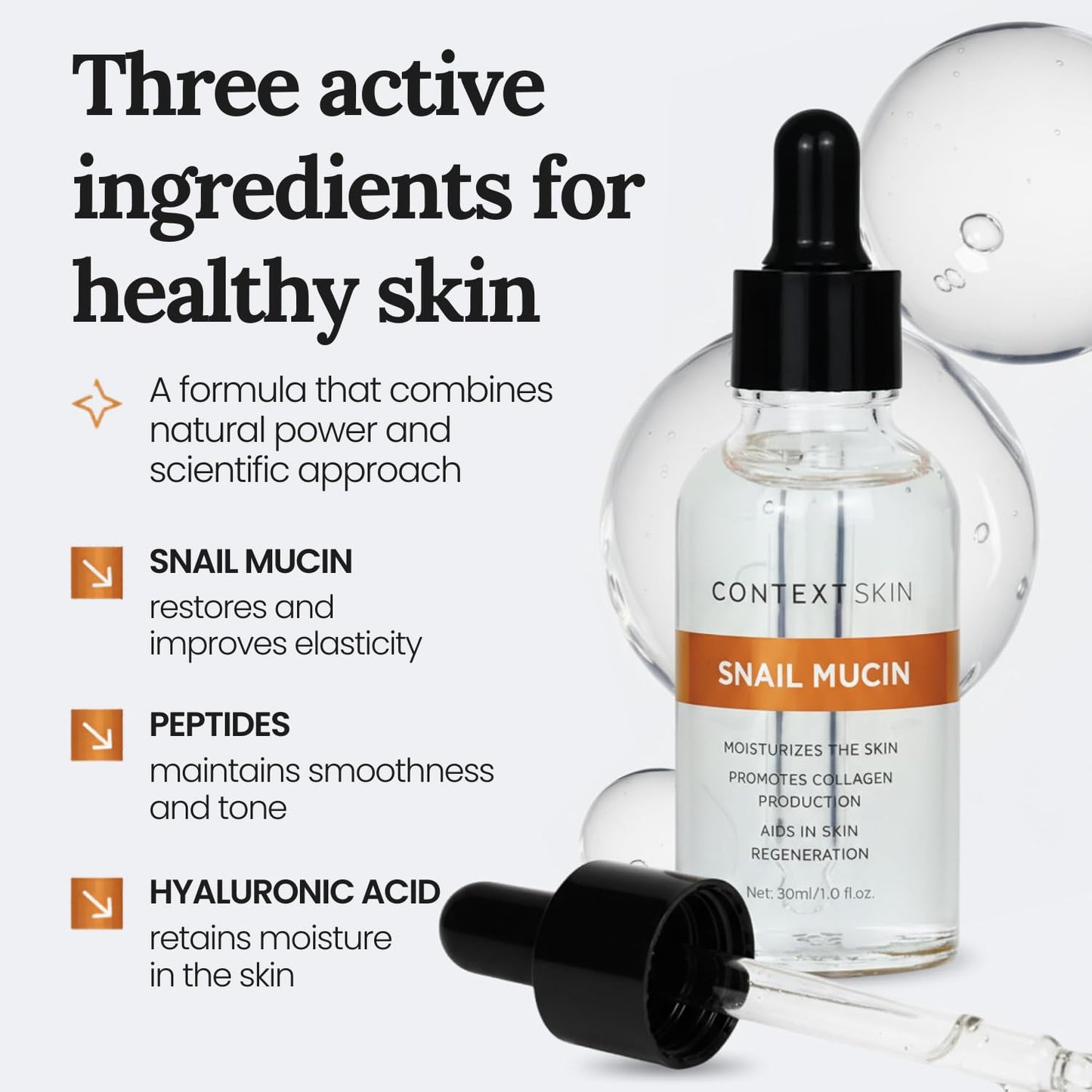 Context Skin Snail Mucin Serum for Face, 96% Snail Mucin + Hyaluronic Acid & Peptides, Lightweight Hydration, Fast-Absorbing, Smooth Texture, Daily Beauty & Personal Care CONTEXT SKIN
