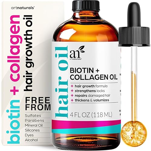 artnaturals Biotin Collagen Hair Oil 4.0oz - Growth Promoting Volumizing Formula - Reduce Hair Loss, Strengthens and Nourishes Hair - Controls Frizz Beauty & Personal Care Artnaturals