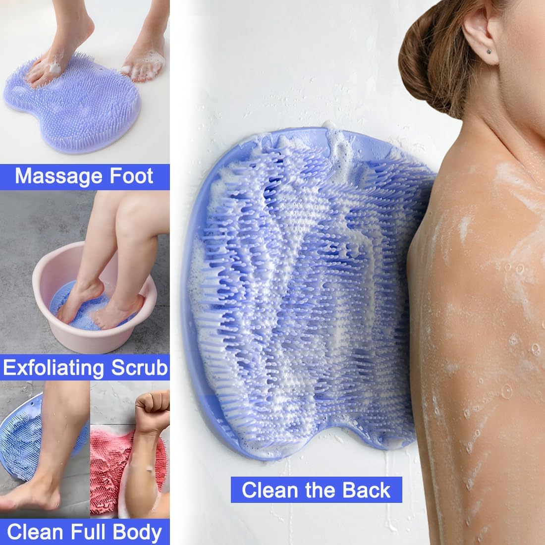 2 PCS Shower Foot & Back Scrubber Brush, Hands Free Wall Mounted Back Massager Mat with Non-Slip Suction Cups Deep Cleaning Foot Brush Exfoliating Beauty and Personal Care LMMYUN