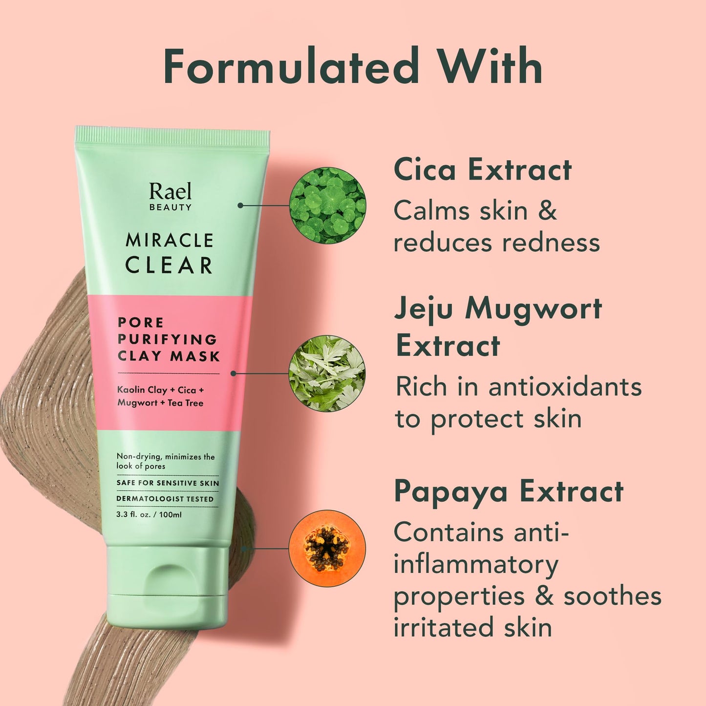 Rael Face Mask, Miracle Clear Clay Mask - Deep Pore Cleanser with Tea Tree & Gentle Exfoliation for Blackheads, Korean Skin Care (3.4 fl oz) Beauty & Personal Care Rael