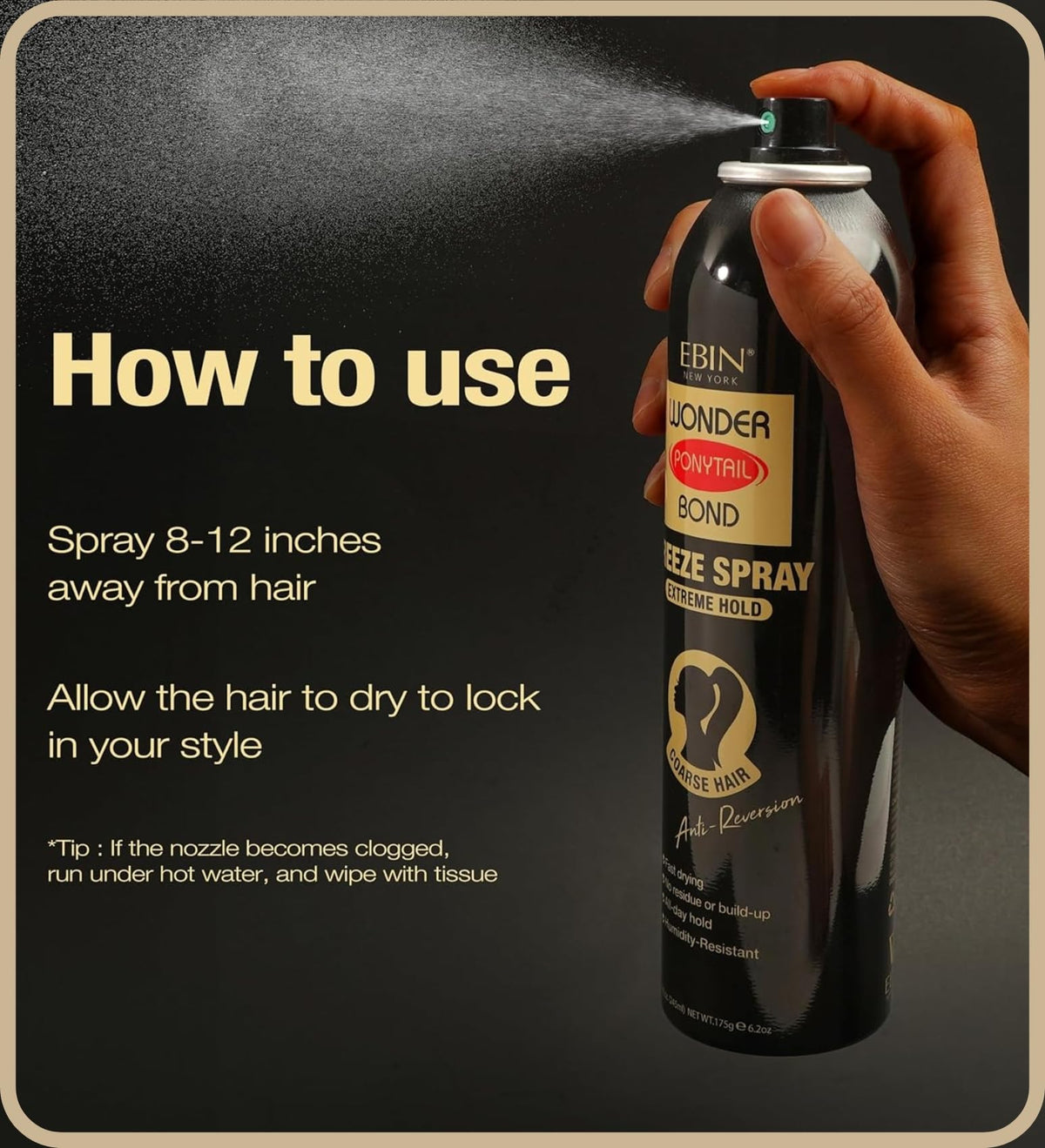 EBIN NEW YORK Wonder Ponytail Bond Freeze Spray 8oz – Extreme Firm Hold, 24H Frizz Control, Fast-Drying, Lightweight, Shine for All Hair Types Beauty & Personal Care EBIN NEW YORK