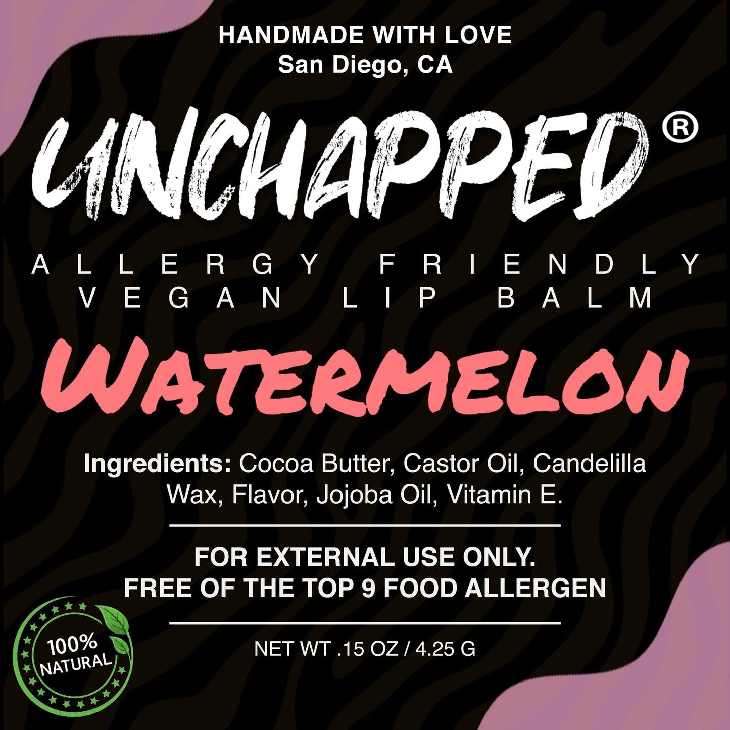 UNCHAPPED Vegan Lip Balm - All Natural and Free of Beeswax, Soy, Nut, and Top 9 Food Allergens (Watermelon) Beauty and Personal Care UNCHAPPED