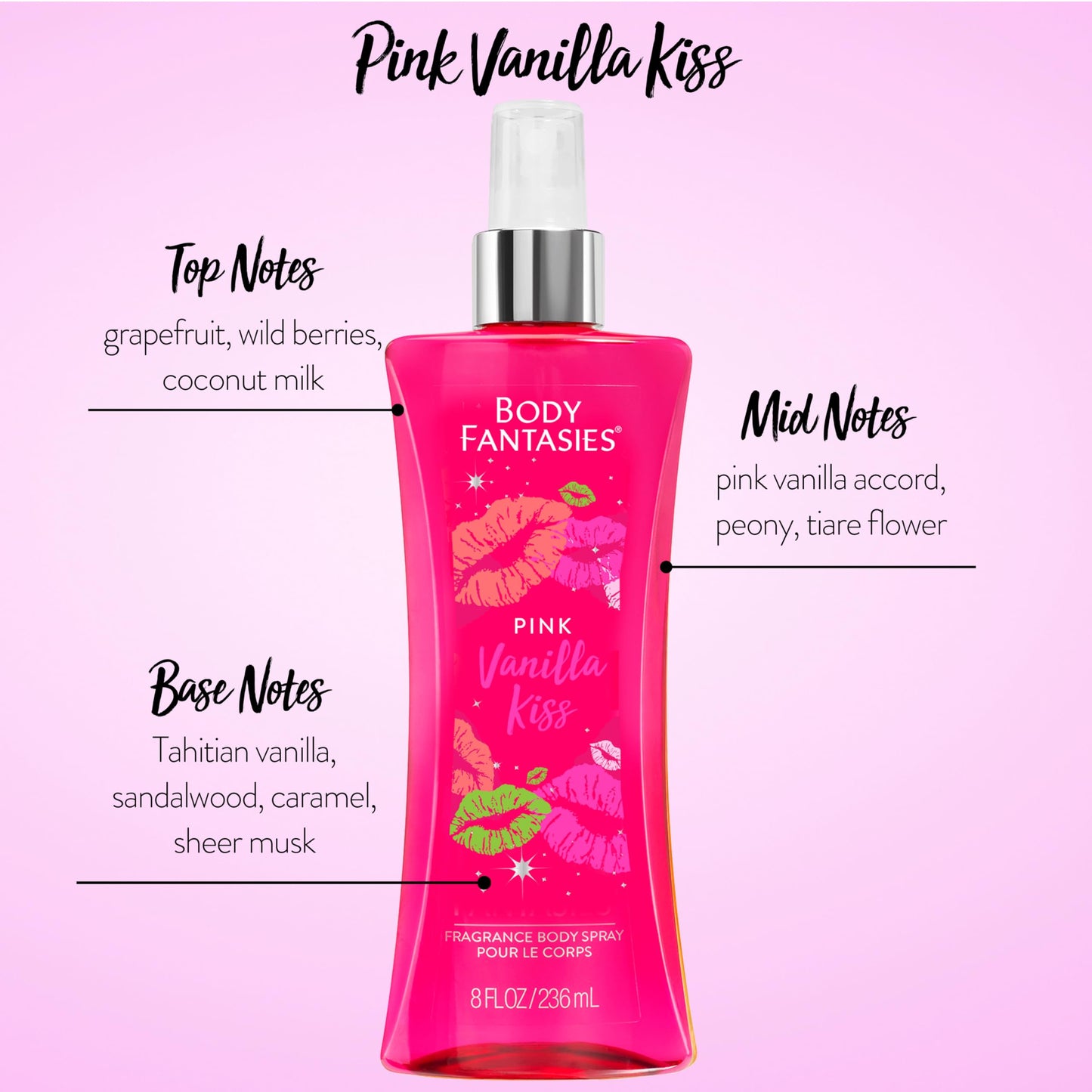 BODY FANTASIES SIGNATURE Fragrance Body Spray, Pink Vanilla Kiss Fantasy, 8 Fluid Ounce (BF44) (Pack of 2) Beauty and Personal Care Body Fantasies