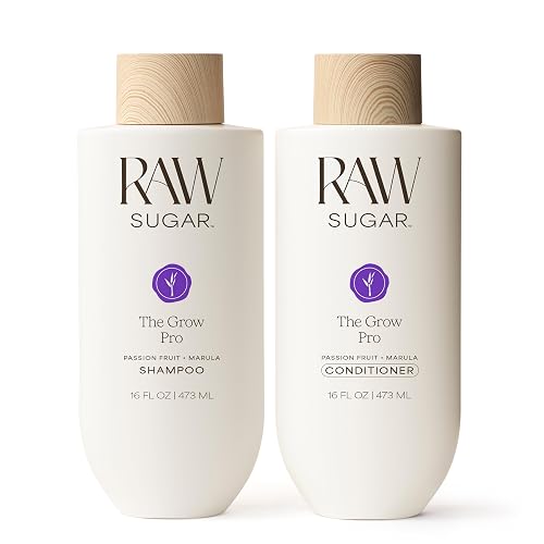 Raw Sugar Grow Pro Hair Care Bundle- Shampoo & Conditioner with Vegan Biotin for Anti-Thinning & Pro-Lengthening, Passion Fruit & Marula for Fuller Beauty & Personal Care RAW SUGAR