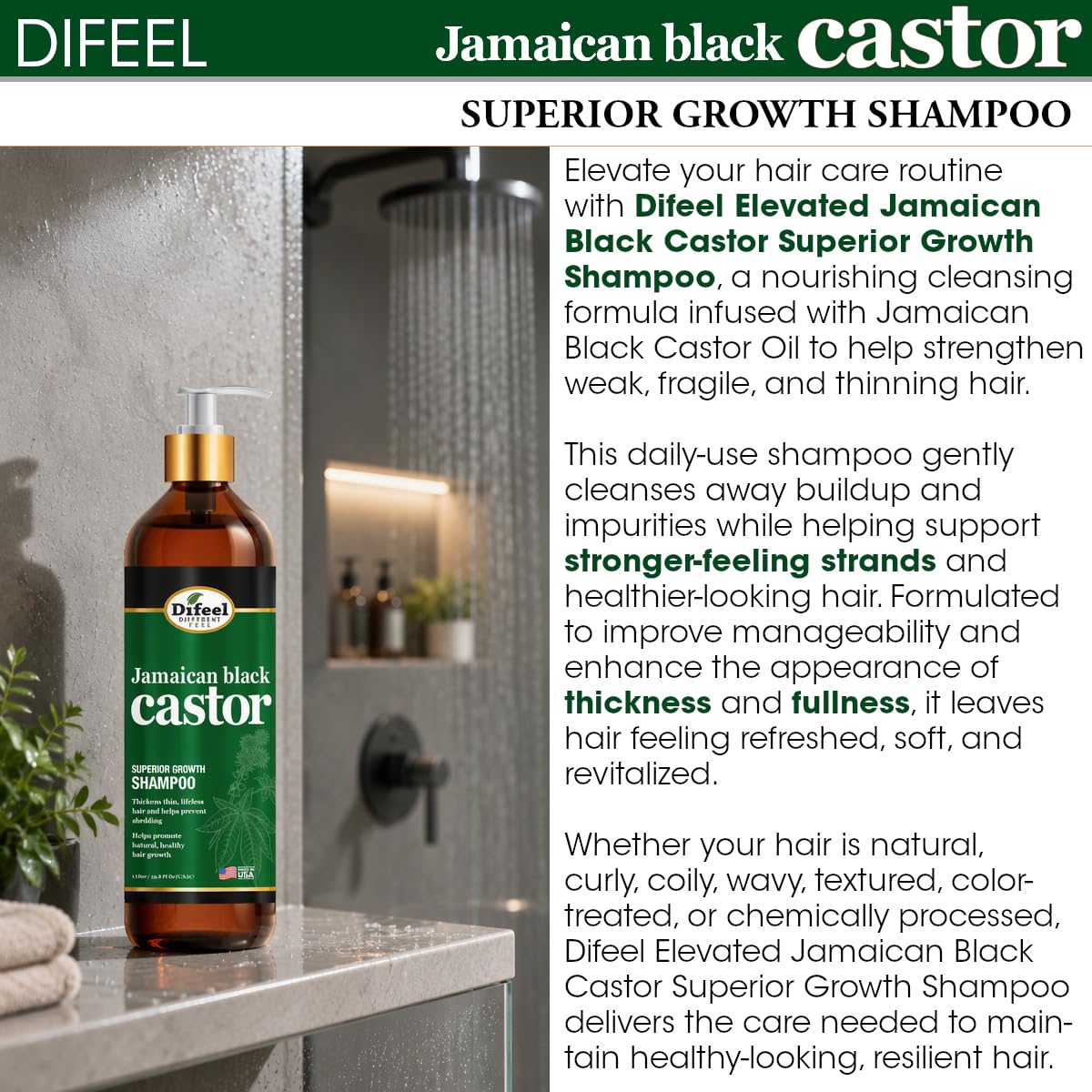 Difeel Elevated Superior Growth Jamaican Black Castor Shampoo 33.8 oz.