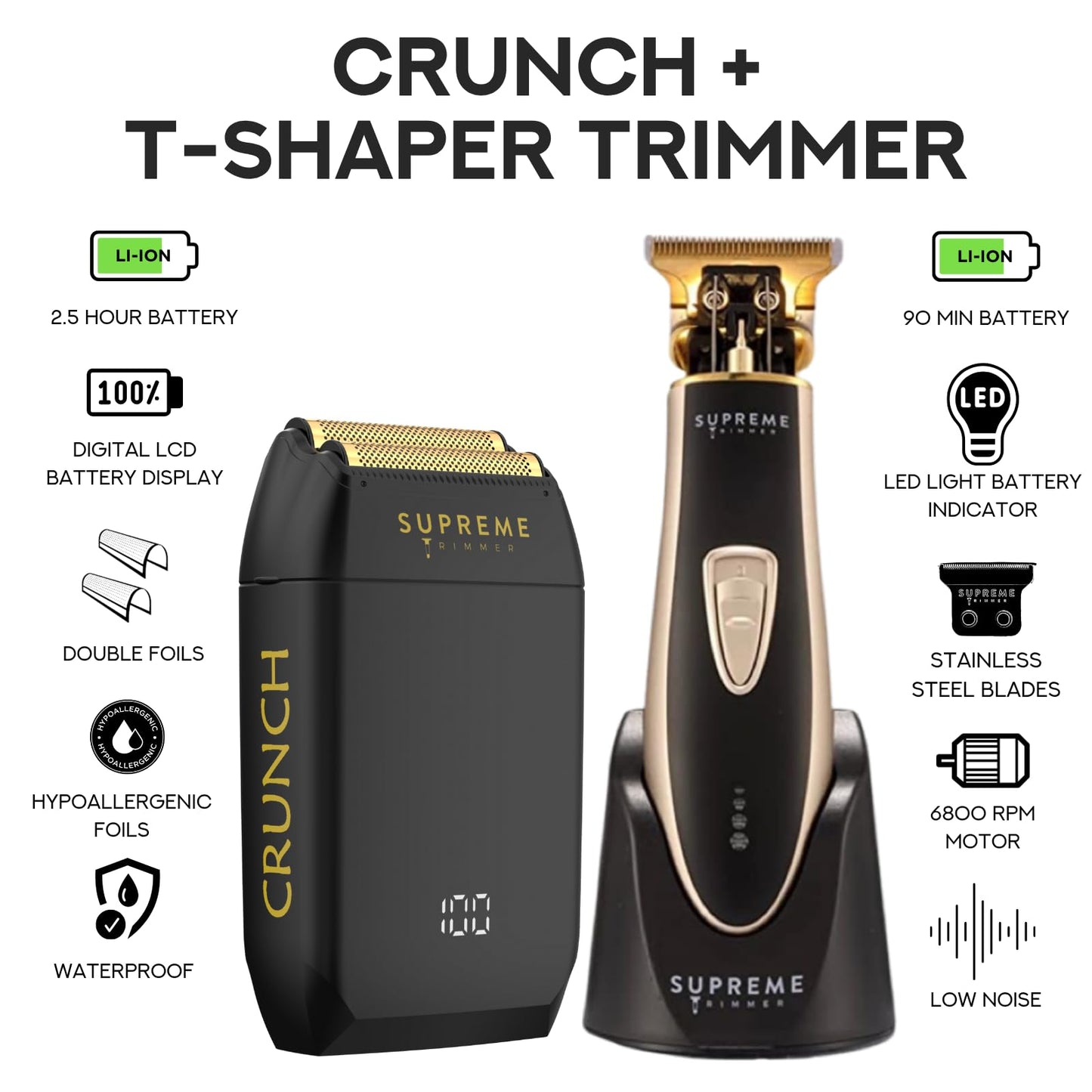 Supreme Trimmer 2-in-1 T-Shaper Trimmer & Crunch Foil Shaver - STF602 Electric Razor & ST5210 Beard Trimmer Barber Haircut Kit - Gold Beauty and Personal Care Supreme Trimmer