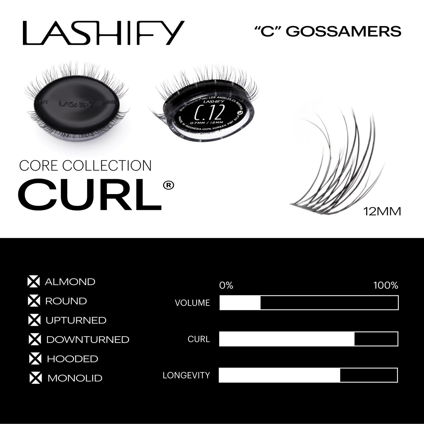Lashify Curl 12mm Gossamer DIY Eyelash Extensions Refill, Black, Easy False Eyelashes for a Natural Look Beauty & Personal Care Lashify