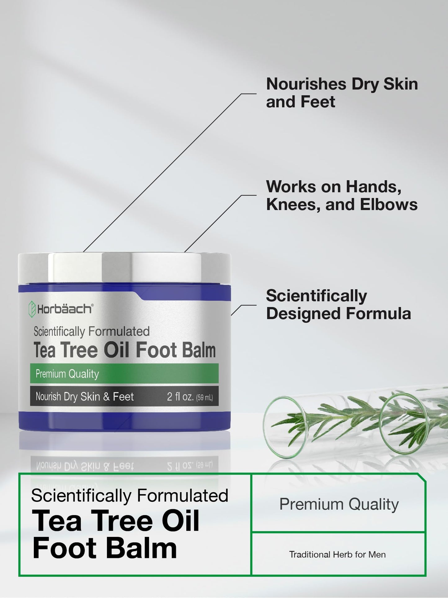 Horbäach Tea Tree Oil Foot Balm | 2 oz | Moisturizes and Nourishes Dry Skin & Feet | Scientifically Formulated Beauty & Personal Care Horbäach