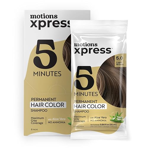 Motions Xpress Permanent Hair Color Shampoo Light Brown - 5 Minute Color, Gray Coverage, Ammonia Free, Deep Shine Hair Dye Shampoo, 0.84 Oz Beauty & Personal Care Motions