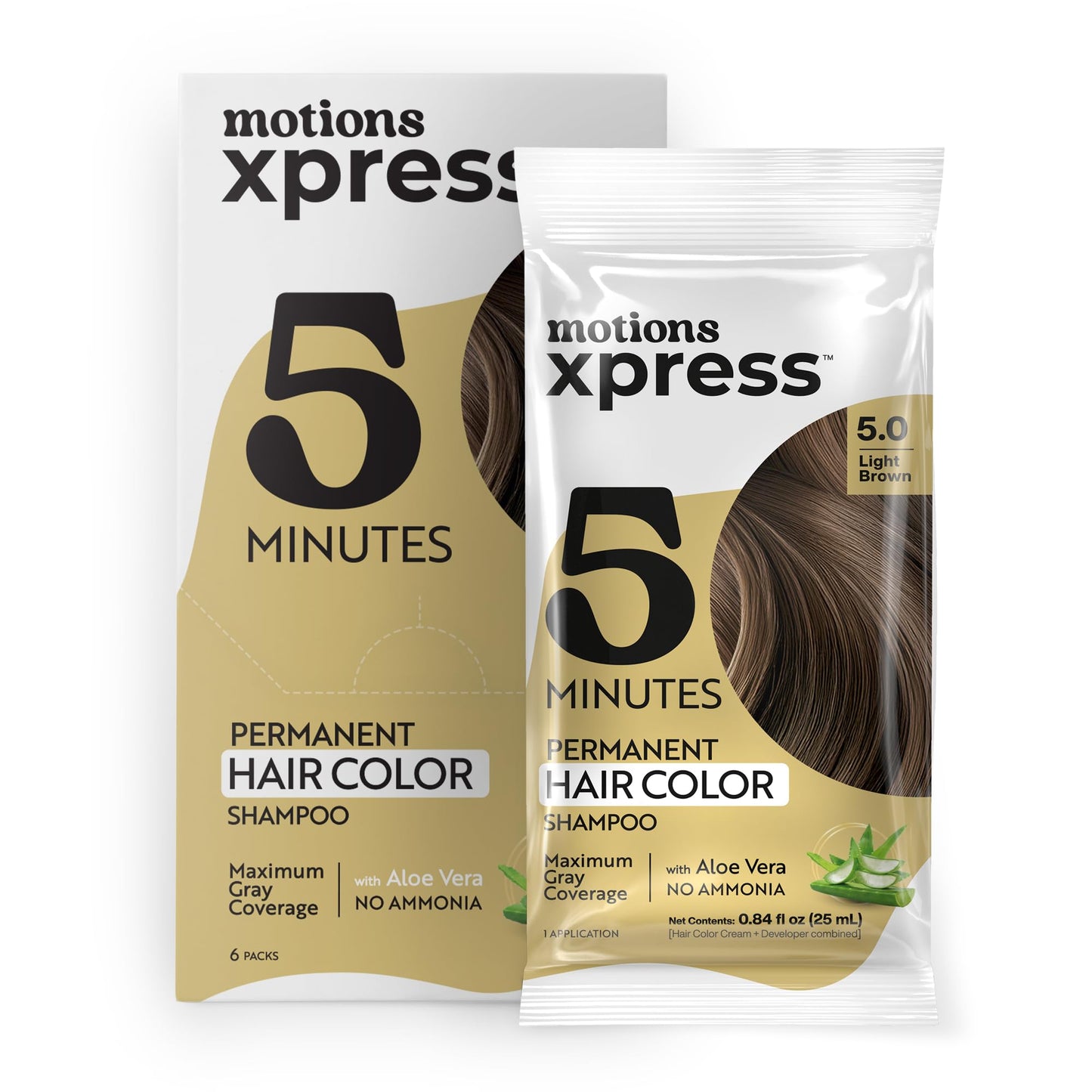 Motions Xpress Permanent Hair Color Shampoo Light Brown - 5 Minute Color, Gray Coverage, Ammonia Free, Deep Shine Hair Dye Shampoo, 0.84 Oz Beauty & Personal Care Motions