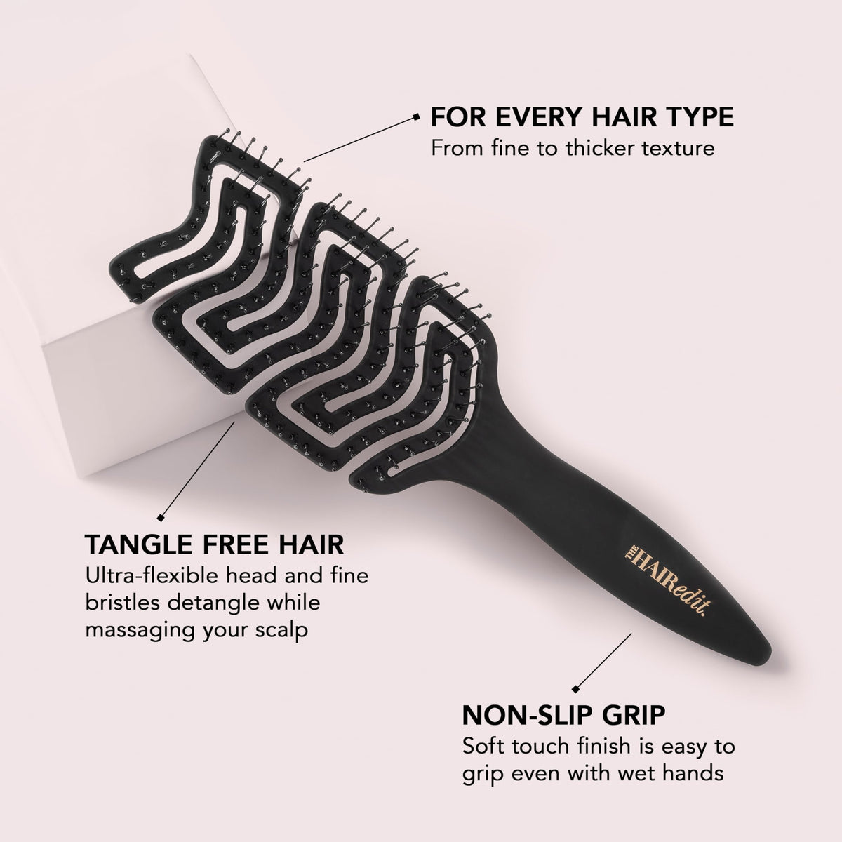 The Hair Edit Detangle & Massage Brush Wet & Dry Brush With Ergonomic Paddle, Non Slip Grip Scalp Massager with Soft Flexible Bristles, Anti-Breakage Beauty & Personal Care The Hair Edit