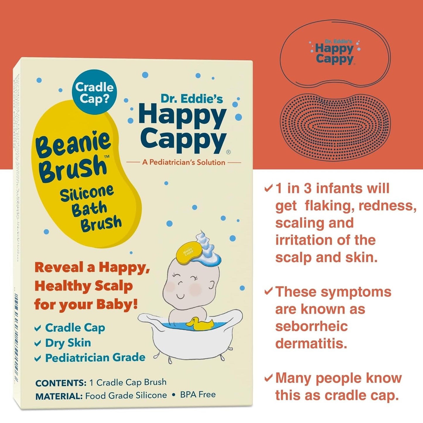 Happy Cappy Beanie Brush - Cradle Cap Brush for Babies, Dry Skin Care, Gentle Exfoliating Baby Scalp Scrubber for Bathing, Helps Dandruff and Flakes Beauty and Personal Care Happy Cappy