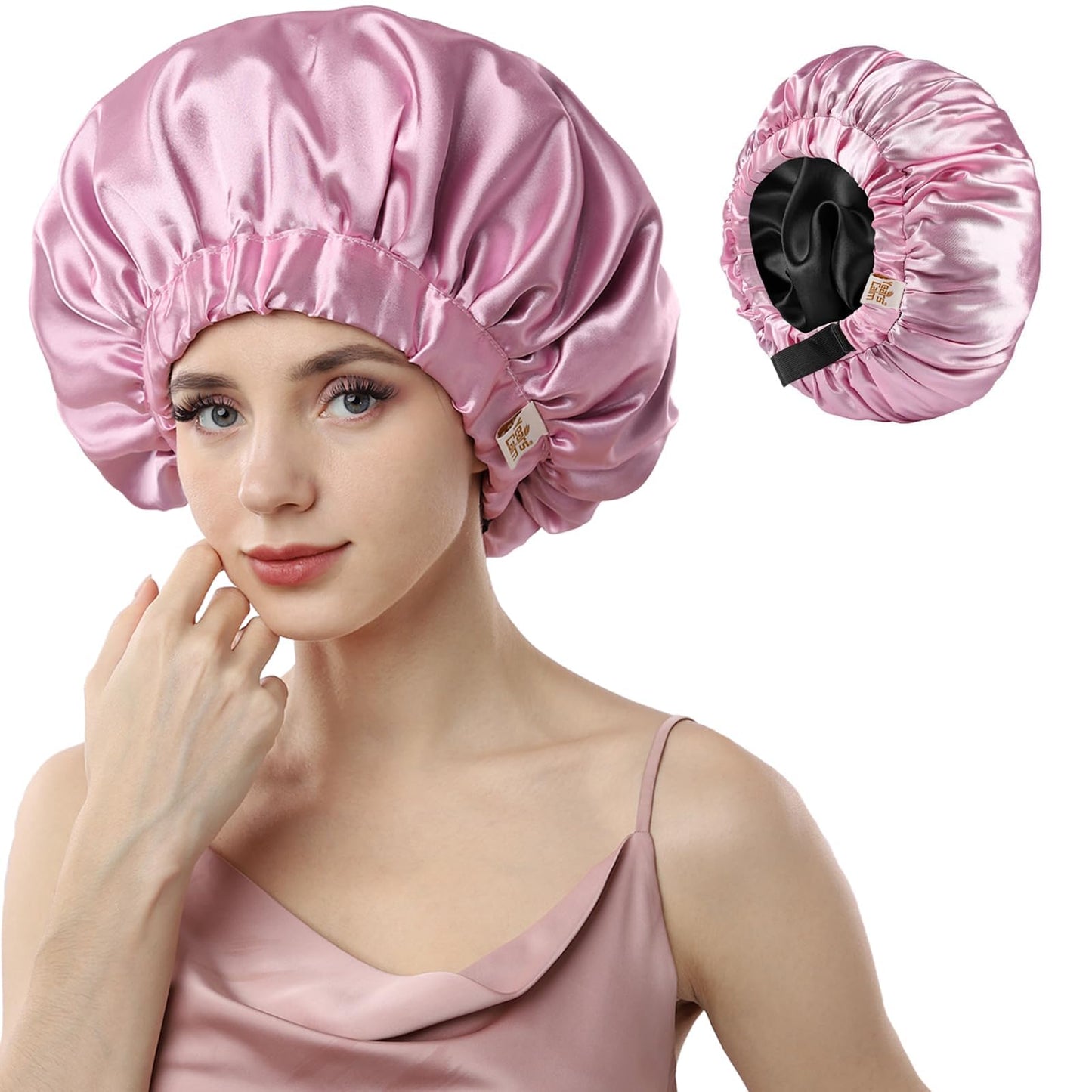 Years Calm Silk Bonnet for Sleeping Women, Double Layer Satin, Ajustable Elasticity Band? Hair Satin Bonnet for Sleeping - Sleep Shower Caps (Pink Beauty and Personal Care Years calm