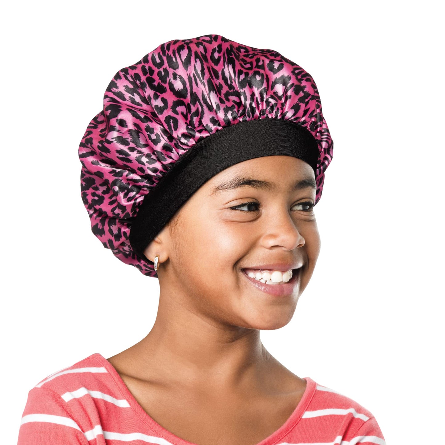 Red by Kiss Kids Satin Bonnet with Wide Band, Sleep Cap for Kids, Bonnet for Boys and Girls (Pink Leopard) Beauty and Personal Care Red by Kiss