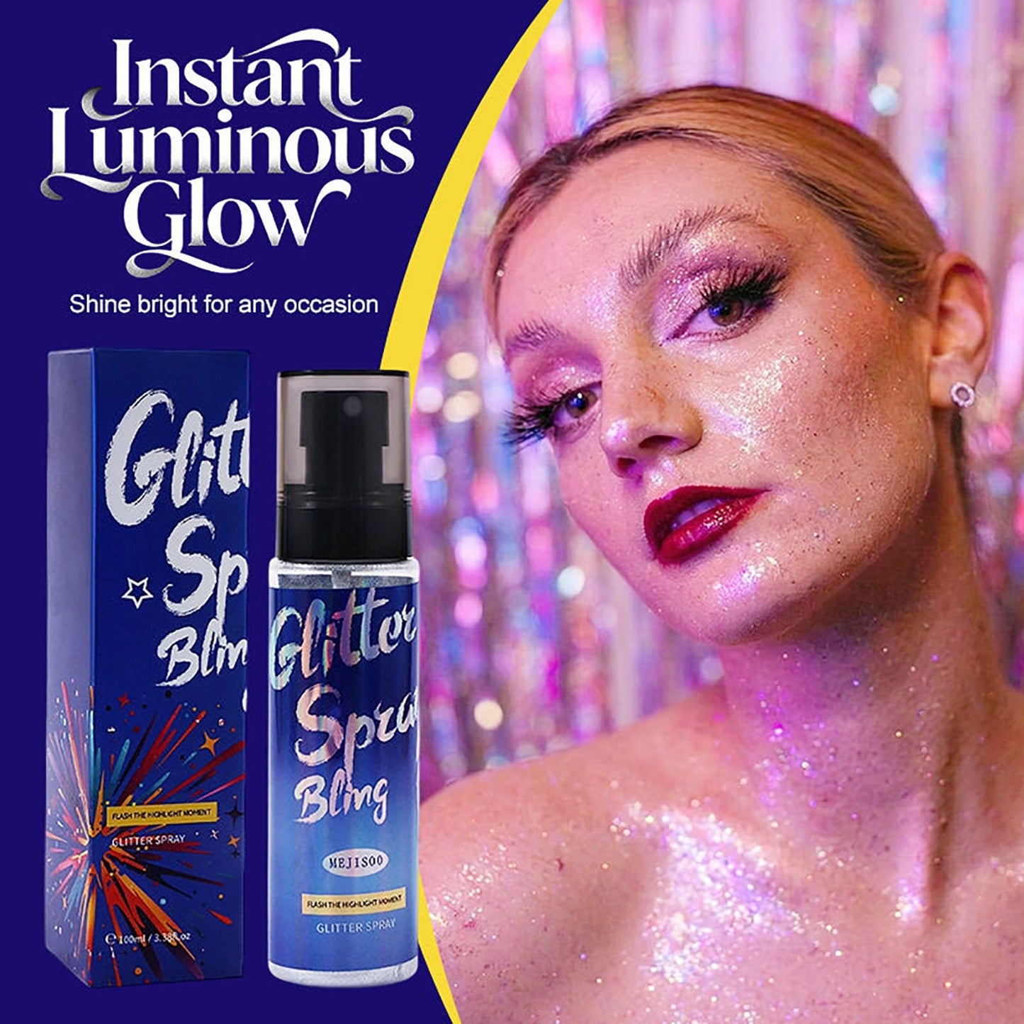 Long-Lasting Body Glitter Spray, Hair and Body Glitter for Women, Quick-Drying Shimmer Mist for Face Hair Clothes, Holographic Sparkle Spray Beauty & Personal Care Xiuboo