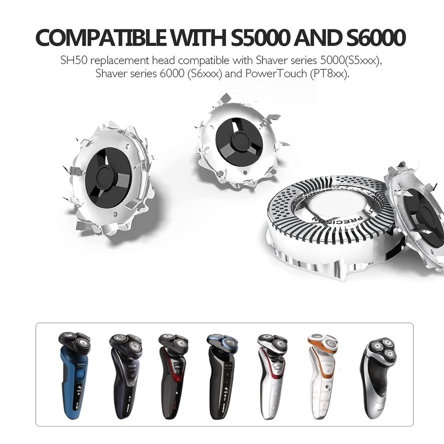 SH50/52 Replacement Heads for Philips Norelco Series 5000,Electric Shavers, Compatible with S5000,S5100,S5500 Series,6 pack Beauty and Personal Care Ruixin