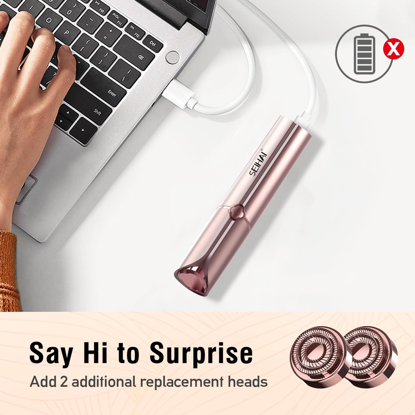 Facial Hair Removal for Women, Electric Painless Rechargeable Facial Hair Remover for Face, Lip, Chin with 2 Replacement Heads Beauty and Personal Care SEIHAI