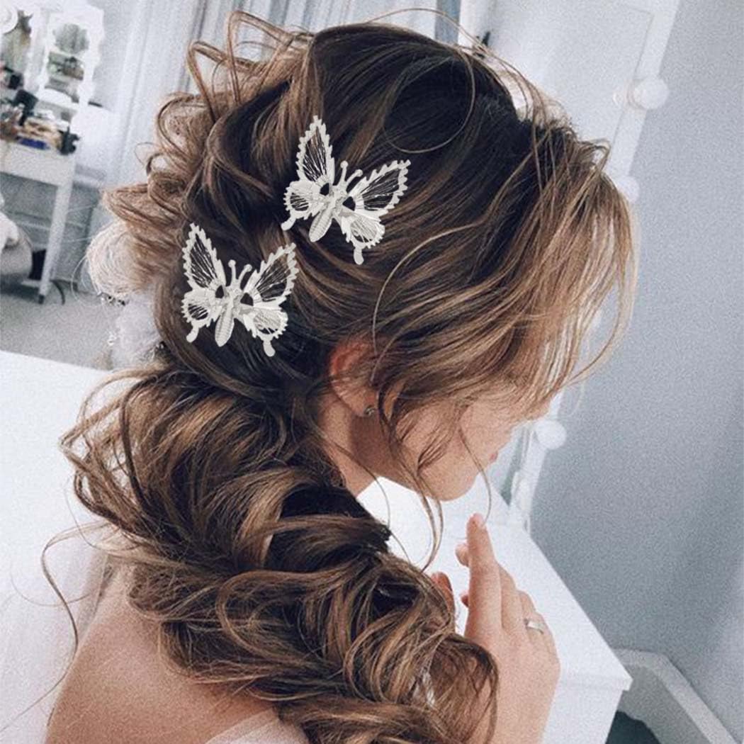 BARTOSI Butterfly Hair Clips Silver Metal Hair Pins Moving Butterfly Hair Accessories for Women and Girls (Pack of 2) Beauty & Personal Care BARTOSI