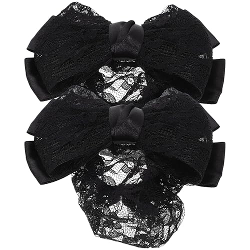 Beaupretty 2Pcs Women Bowknot Hair Bun Cover Barrettes Net Snood Hairnet Decor French Hair Clip (Black) Beauty & Personal Care Beaupretty