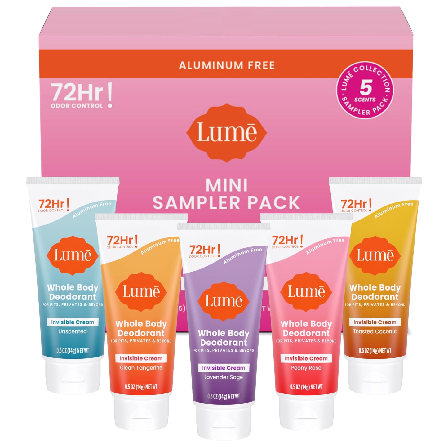 Lume Whole Body Deodorant 5 Pack Sampler - Invisible Cream Minis - 72 Hour Odor Control - Aluminum & Baking Soda Free Beauty & Personal Care Lume