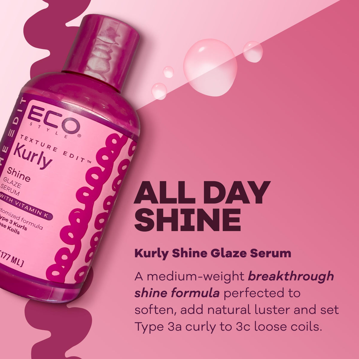 Eco Style Texture Edit Silky Radiance Curl Serum - Lightweight Gloss Booster that Smooths, Softens, and Enhances Shine for Healthy-Looking Curls,