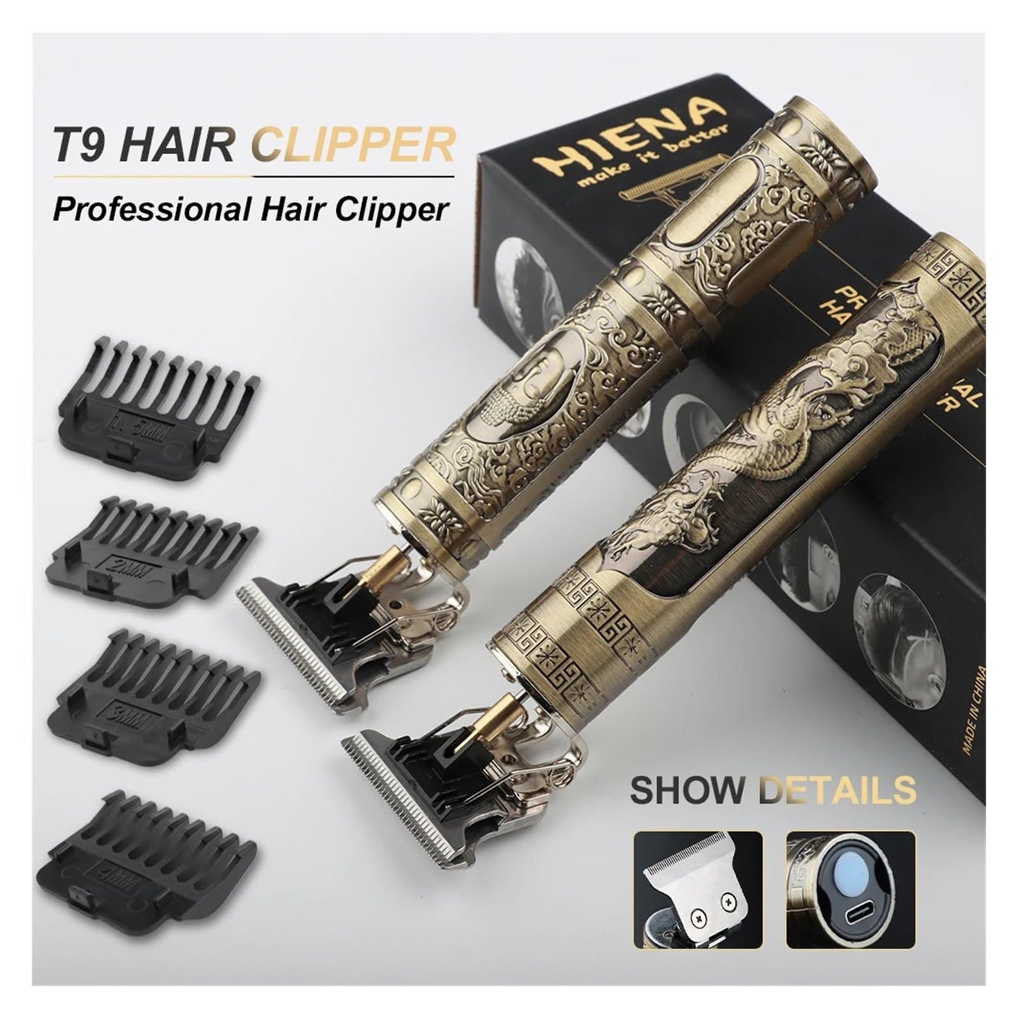 Razors Vintage T9 Hair Cutting Machine Men's Electric Shaver Rechargeable Hair Trimmer Beard Clipper Barber Hair(WaterProofBlack) Beauty and Personal Care EWKYLSEM