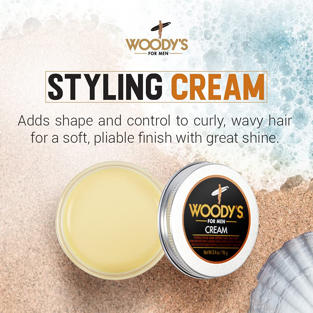 Woody's Styling Cream for Men, Controls Curly/Wavy Hair, Water-Soluble Mild Hold, Healthy Shine, 3.4 oz Beauty & Personal Care Woody's