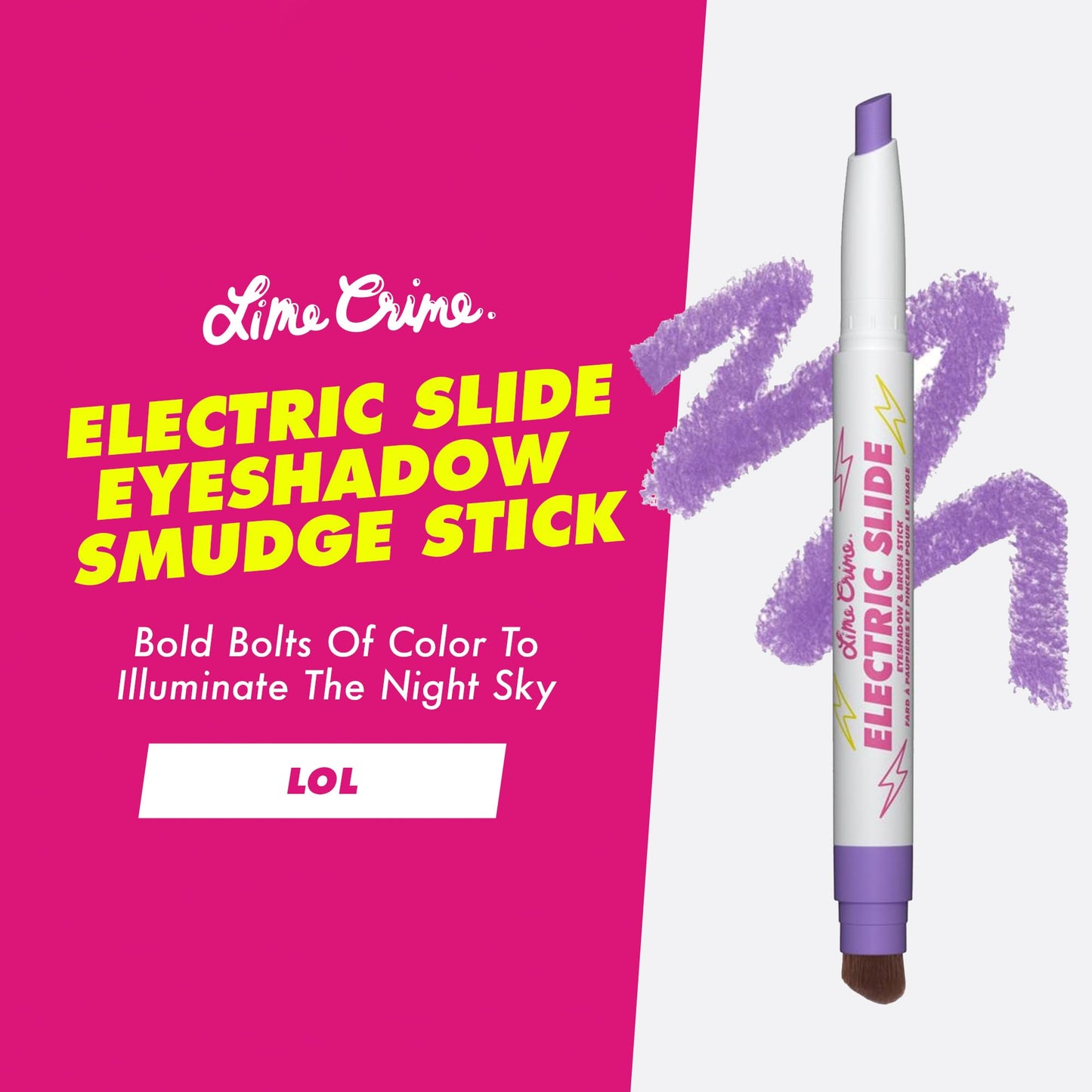 Lime Crime Electric Slide Eyeshadow & Brush Stick, LOL (Metallic Lavender) - Lightweight 2-in-1 Eyeshadow Smudge Stick with Angled Brush for Long Beauty & Personal Care Lime Crime