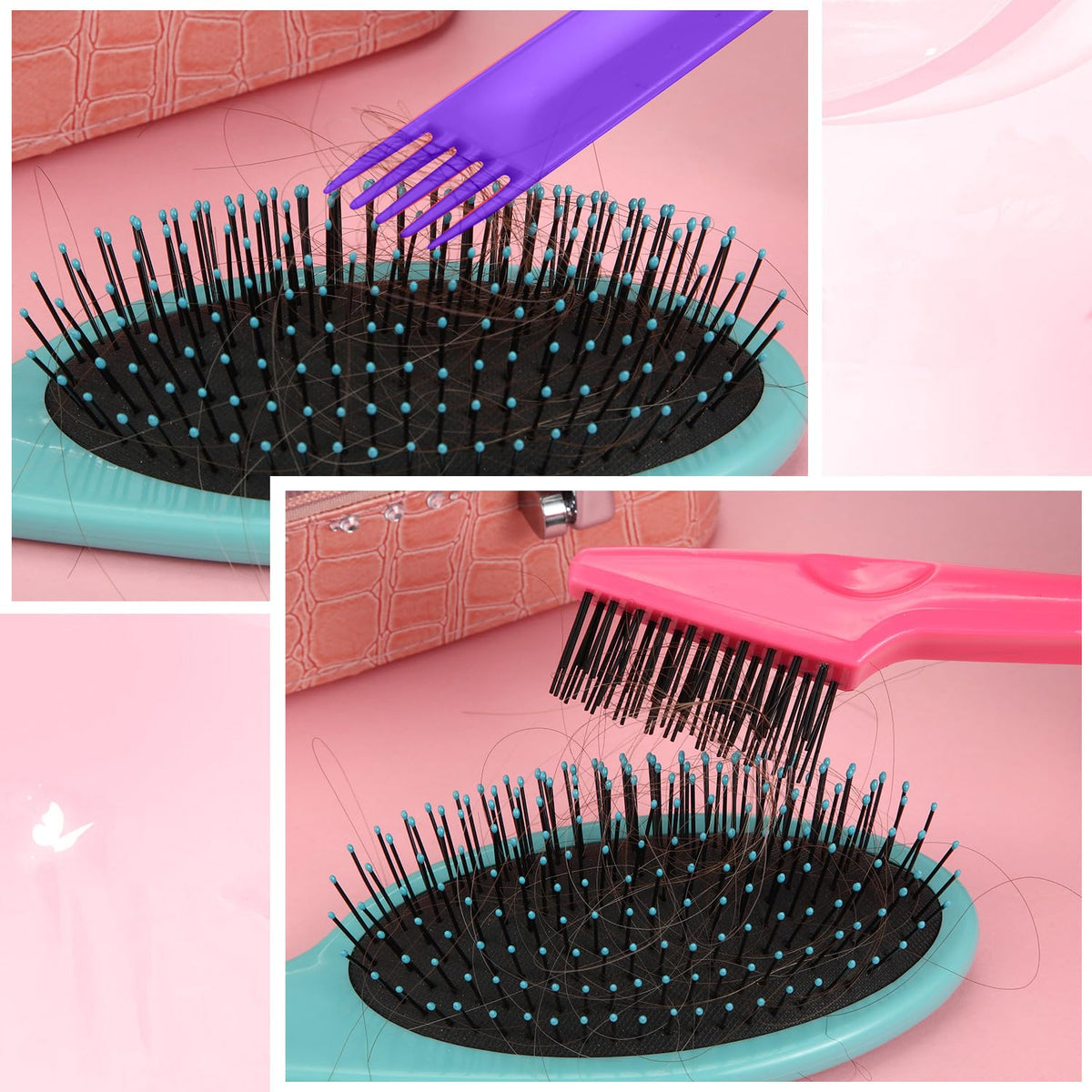 Yaomiao 2 Pcs Hair Brush Cleaner Tool 2-in-1, Pink Hairbrush Cleaner for Removing Hair Dust, Mini Comb for Removing Dirt, Home Salon Use Beauty & Personal Care Yaomiao