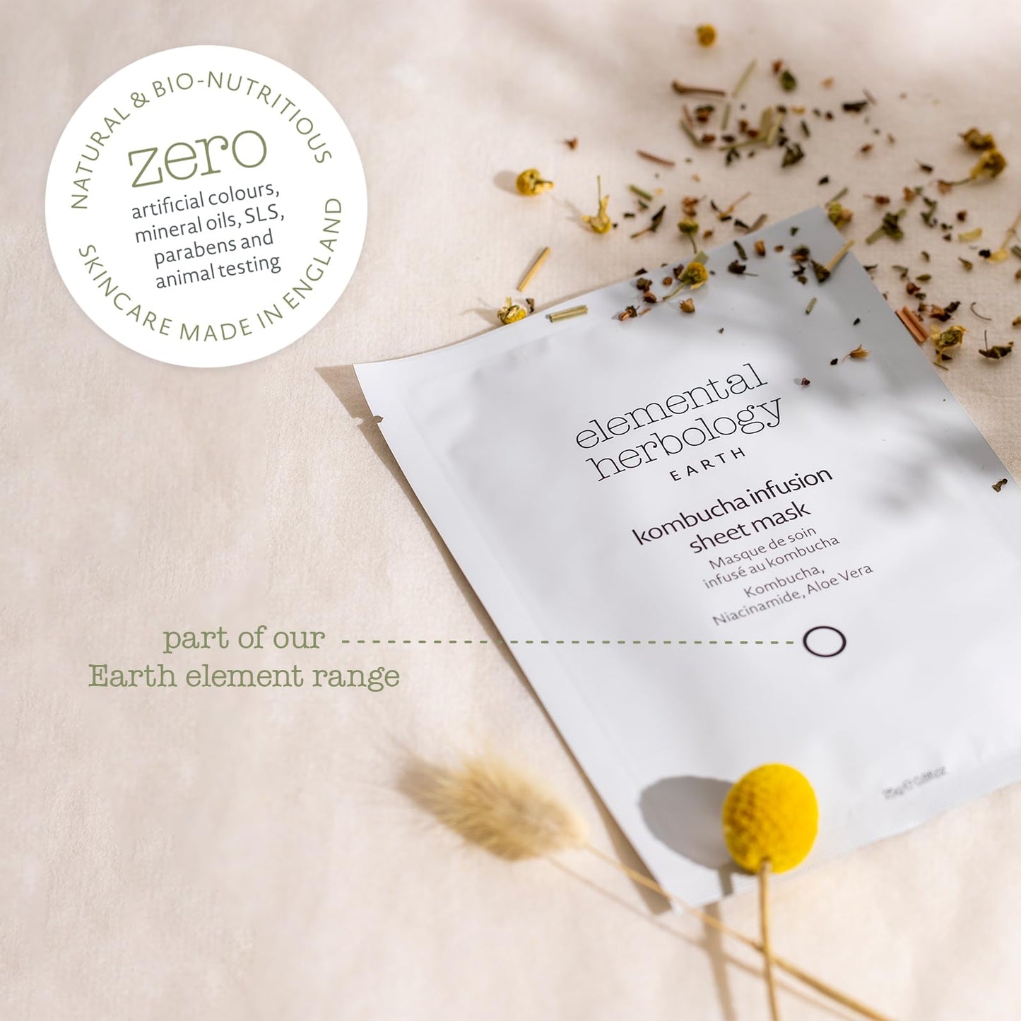 Elemental Herbology Kombucha Infusion Sheet Mask, 1 Mask- Radiance-Boosting, Face Sheet Mask with Probiotics, Niacinamide & Aloe Vera - Brightens Beauty & Personal Care Elemental Herbology
