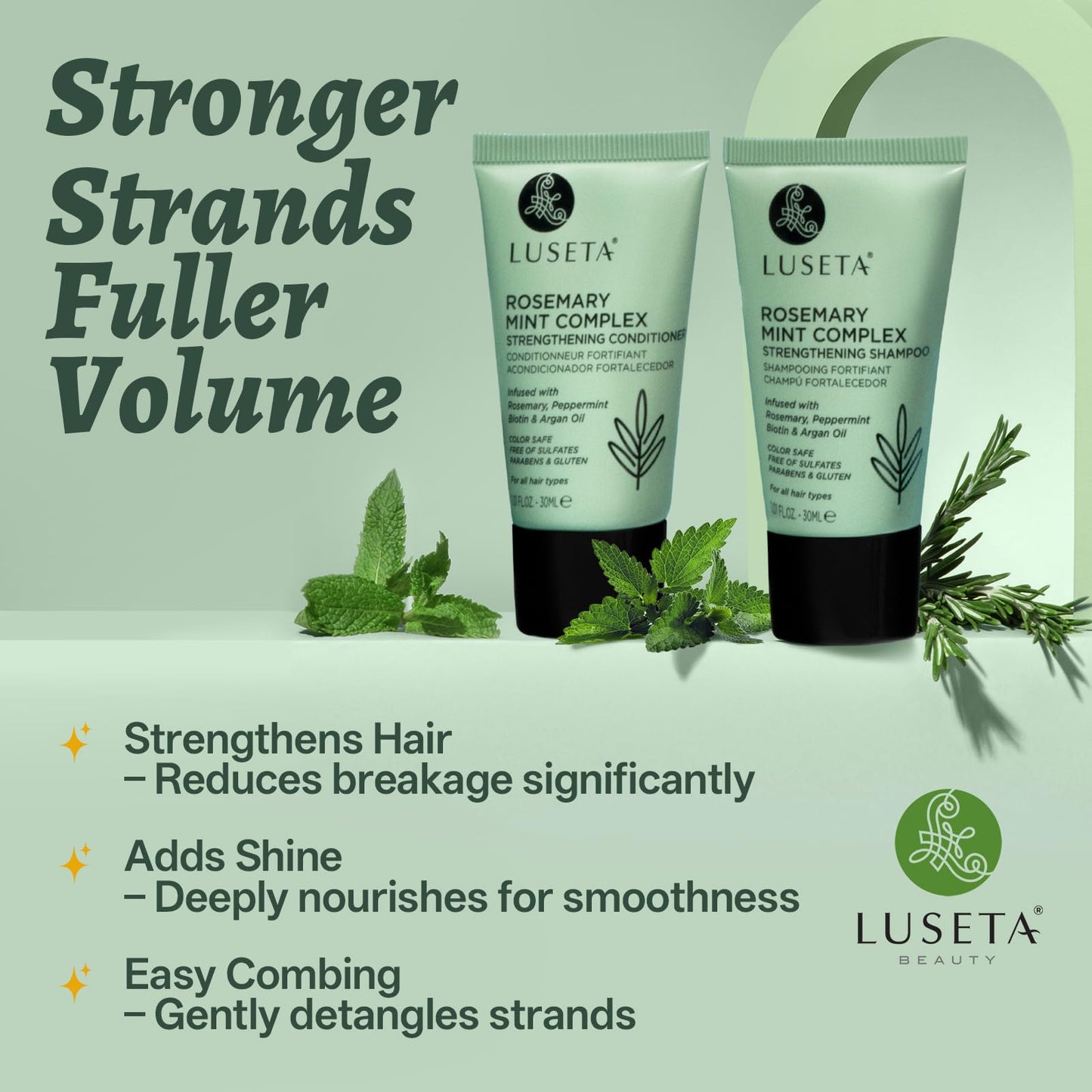 Luseta Rosemary Mint Tavel Shampoo and Conditioner Set Mini Size Strengthen and Nourish Thinning Hair Reduce Frizz for Women and Men 2 x 1.01oz Beauty & Personal Care L LUSETA