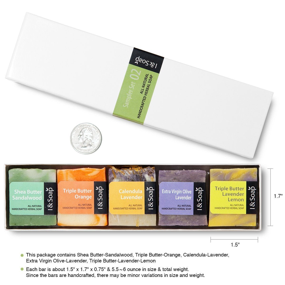I & SOAP, 5pcs Mini Sampler Set (02) - Guest Soap - Travel Soap - 100% Natural & Organic Materials - Handcrafted Herbal Soap - Gentle and Effective Beauty & Personal Care I & SOAP