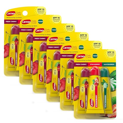 Carmex Daily Care Moisturizing Lip Balm Tubes with SPF, Fresh Cherry, Strawberry and Wintergreen Lip Balm Pack, 0.35 OZ - (6 Packs of 3) Beauty & Personal Care Carmex